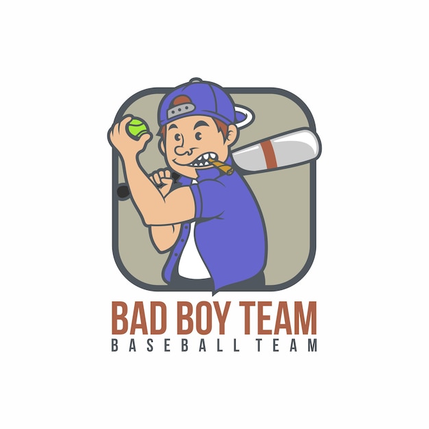 Logo Vector Icon Retro Bad Boy Team Baseball