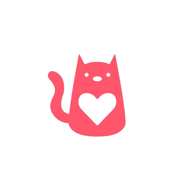 Logo Vector isolated cat with heart symbol colorless templet logo for pet shops and the like