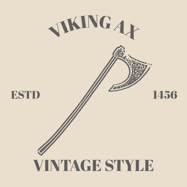 Logo viking drakkar, axe, sword. Vintage Retro vector style. engraving illustration isolated