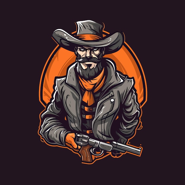 A logo of a western cowboy designed in esports illustration style