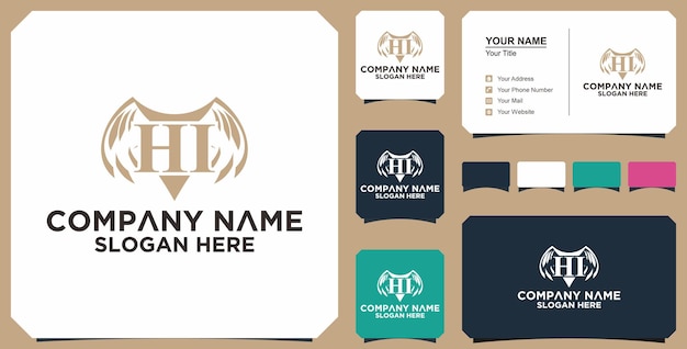 logo wings and business card logo letter hi