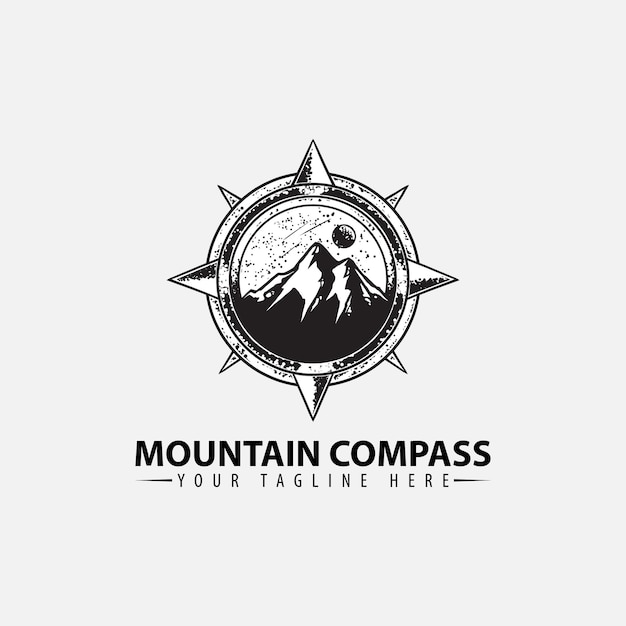 Logo with mountain and compass design template