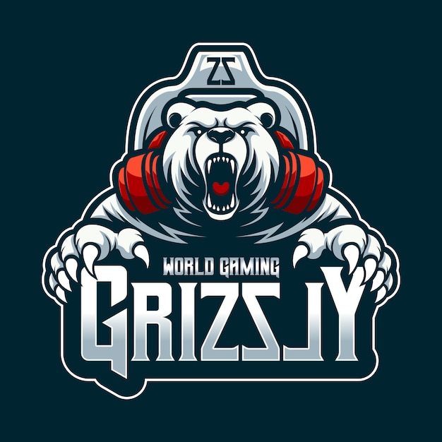 Logo world gaming grizzly mascot cartoon