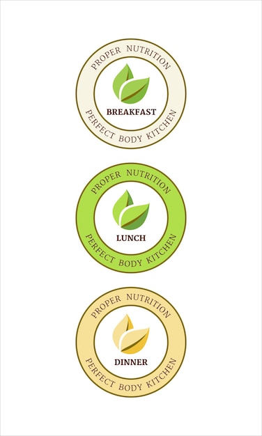 The Logos for three meals breakfast lunch dinner for a healthy sustainable eco food company