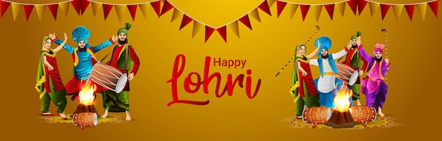 Lohri celebration banner with vector illustration