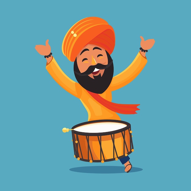 Vector lohri punjabi man playing dhol vector illustration