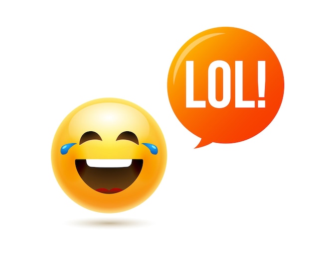 Lol emoji icon smile face. Emoticon joke happy cartoon funny lol emoji illustration.