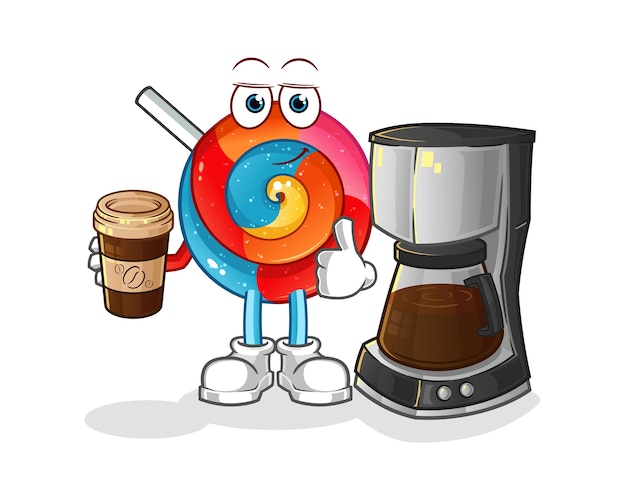 Lollipop drinking coffee illustration