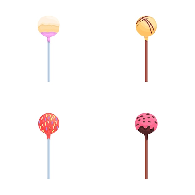 Lollipop icons set cartoon vector Round multicolored candy on stick