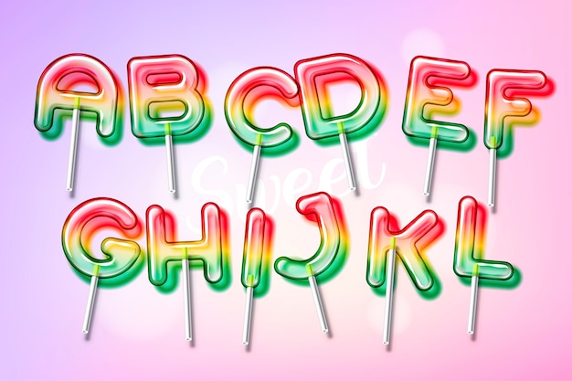 Lollipop sweet candy colorful alphabet font with trancparency and shadows