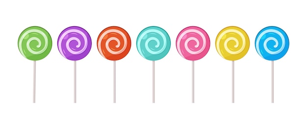 Lollipop vector icon swirl and spiral candy on stick Cartoon sweet set Colorful illustration