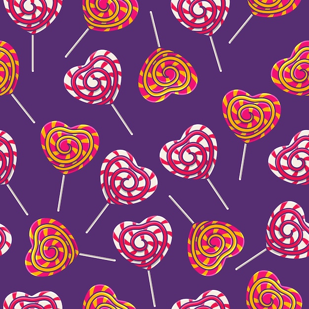 Lollipops Seamless Pattern, Sweet dessert for kids. Candy on a stick.