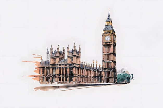 London Big Ben hand drawn watercolor sketch