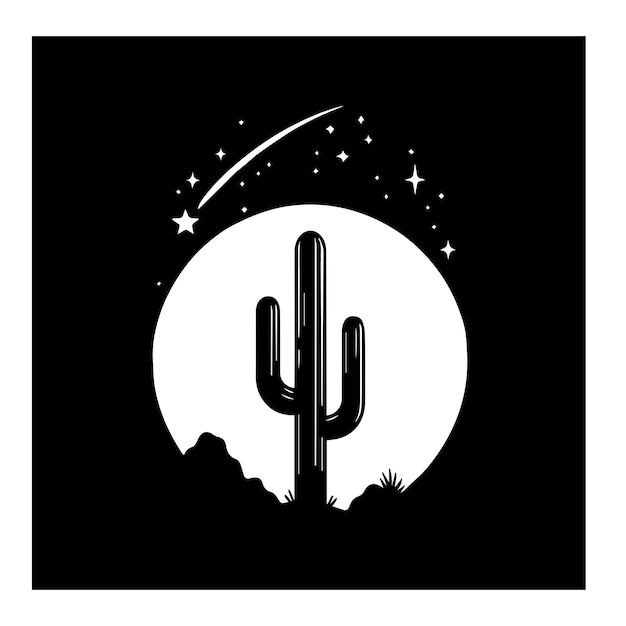 A lone cactus reaching upwardset against a backdrop filled Vector Illustration