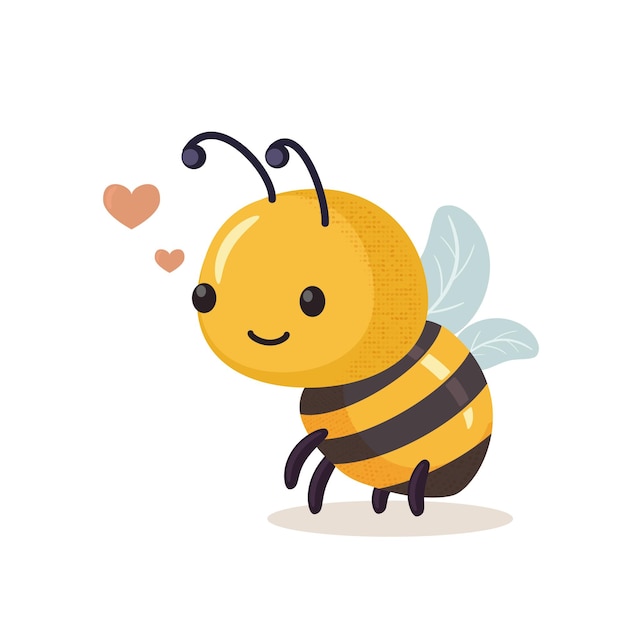 Lonely bee in love Cartoon bee cute character in flat style