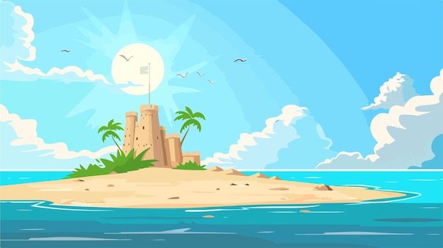 Vector lonely island with sandy beach vector illustration