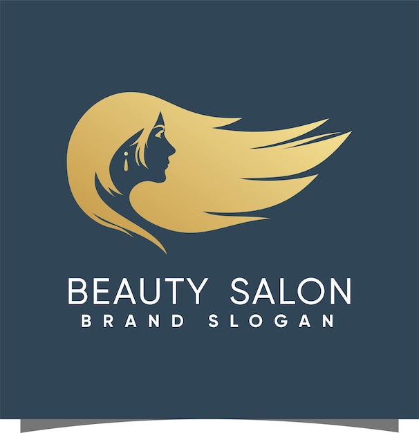 Long hari woman Beauty Logo with creative concept and design premium vector