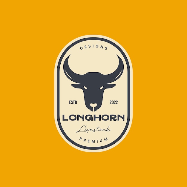 Long horn animal cattle livestock head cow beef milk badge vintage logo design vector