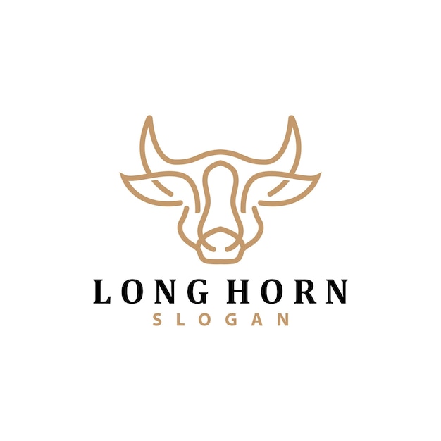 Long Horn Logo Livestock Bull Animal Vector Retro Vintage Design Silhouette Icon Template Brand