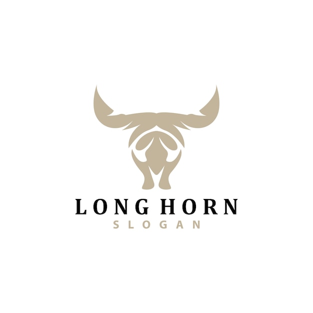 Long Horn Logo Livestock Bull Animal Vector Retro Vintage Design Silhouette Icon Template Brand