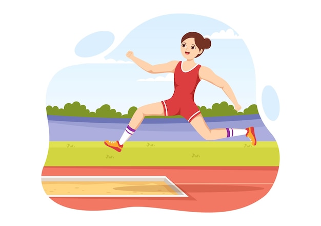 Long Jump Illustration with Athlete Doing Jumps in Sand Pit for Landing Page in Sport Championship