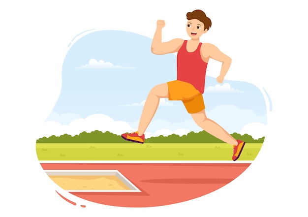 Long Jump Illustration with Athlete Doing Jumps in Sand Pit for Landing Page in Sport Championship