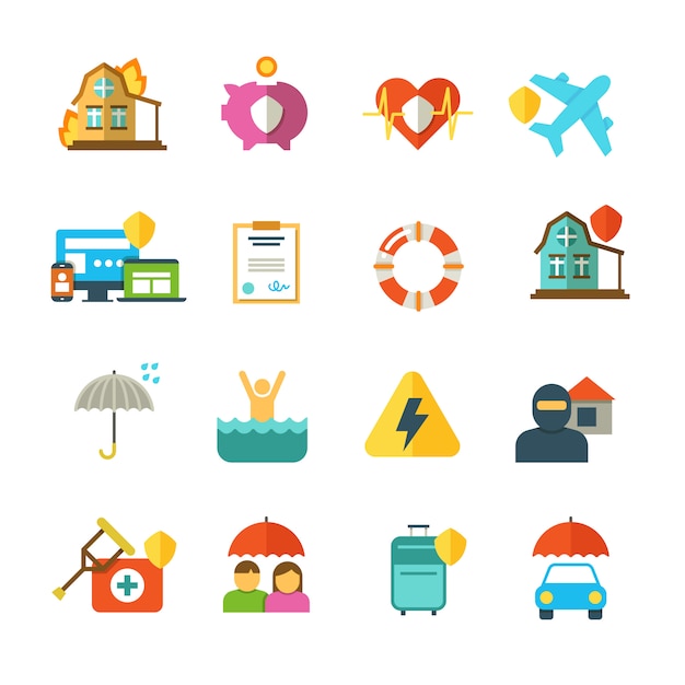 Long life insurance vector flat icons