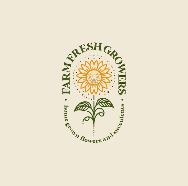 Vector long round sunflower emblem logo