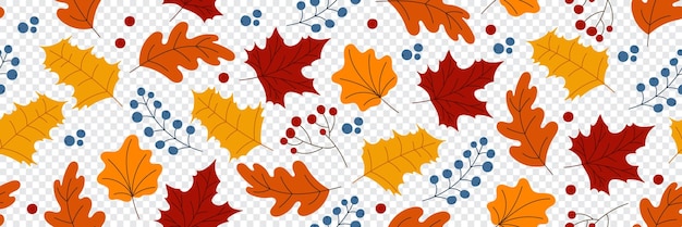 Long seamless autumn pattern with berries and leaves Autumn seamless pattern Charming autumn pattern Hand drawn Vector illustration