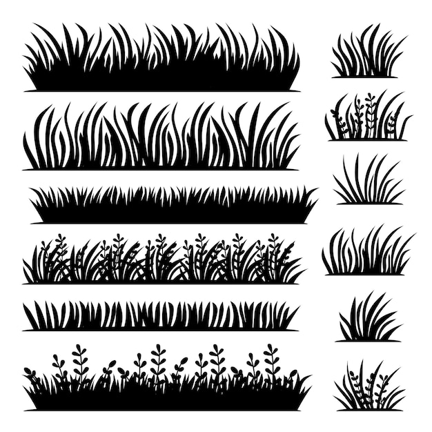 Long and short vector tufts of grass in black color with texture in flat style Vector illustration