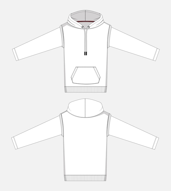 Vector long sleeve hoodie technical drawing fashion flat sketch vector illustration template