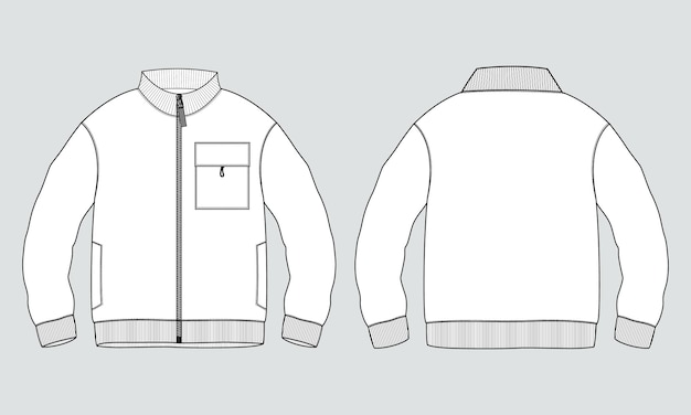 Long Sleeve Jacket Sweatshirt Technical Fashion flat sketch Vector illustration template