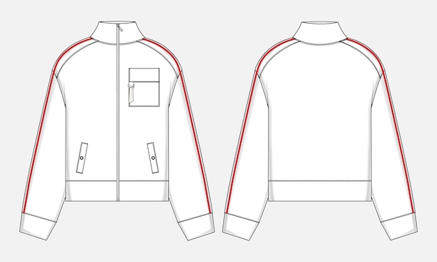 Vector long sleeve jacket technical drawing fashion flat sketch vector illustration template front and back