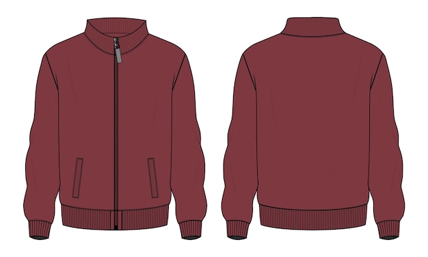 Long Sleeve Jacket Technical Fashion flat sketch Vector illustration red color template