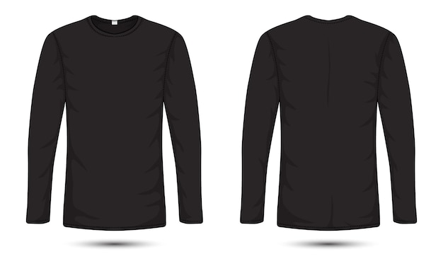 Long sleeve plain black tshirt front and back view