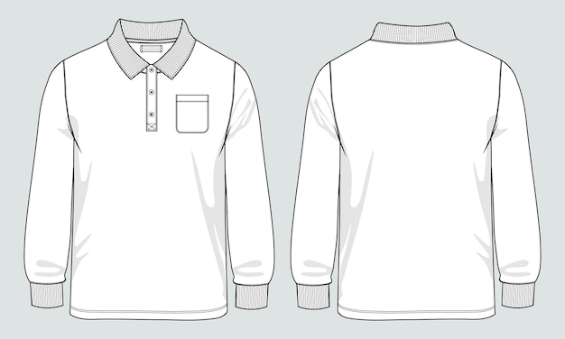 Long Sleeve Polo shirt Technical Fashion flat Sketch Vector illustration template