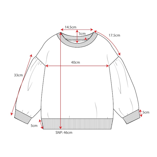 Vector long sleeve sweater with measurements detailed vector illustration template for ladies