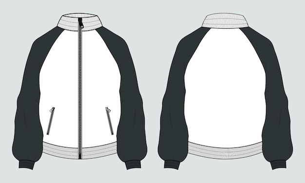 Long sleeve sweatshirt jacket technical fashion flat sketch vector illustration template.