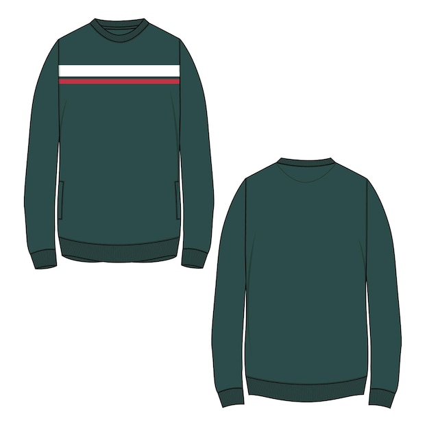 Long Sleeve Sweatshirt Technical Fashion flat sketch Vector illustration Green Color template