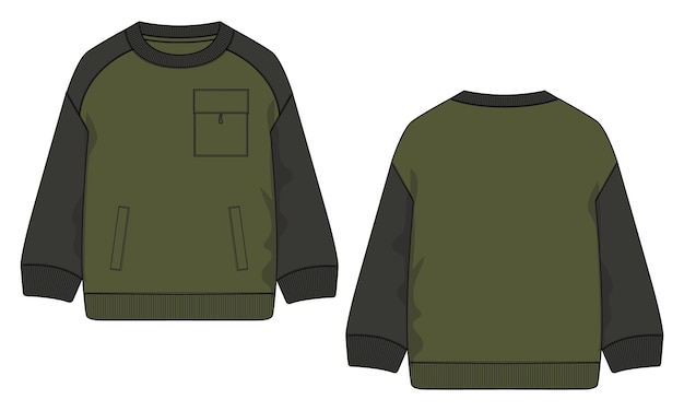 Long sleeve sweatshirt with pocket technical fashion flat sketch vector illustration template