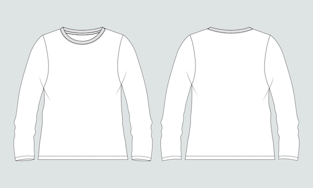 Long Sleeve t shirt fashion flat sketch vector illustration template