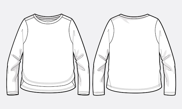 Long sleeve t shirt technical drawing fashion flat sketch vector illustration template