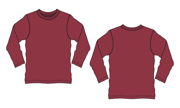 Long sleeve t shirt technical fashion flat sketch vector illustration Red color template