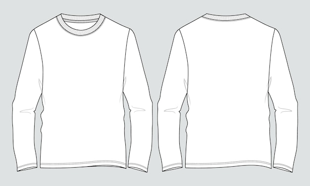 Long Sleeve T shirt technical Fashion flat sketch Vector Illustration template