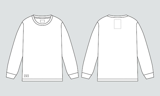 Long Sleeve T shirt Technical Fashion flat sketch Vector illustration template