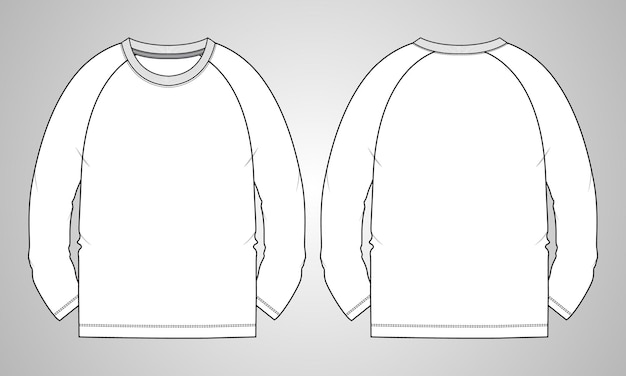 Long sleeve  t shirt technical fashion flat sketch vector illustration template