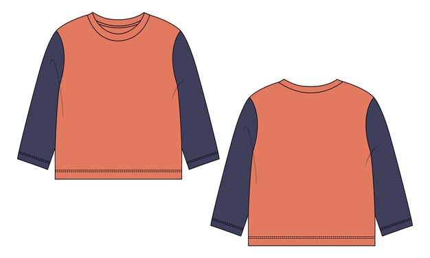 Long sleeve t shirt tops vector illustration orange color template for ladies and baby girls