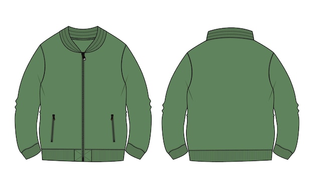 Long Sleeve With Zipper and Pocket Sweatshirt Jacket Vector illustration green Color Template