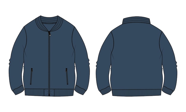 Long Sleeve With Zipper and Pocket Sweatshirt Jacket Vector illustration Navy blue Color Template