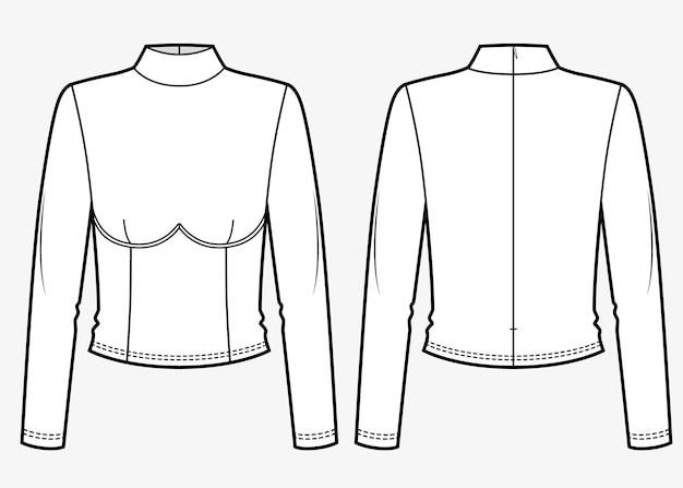 Long sleeves top with stand collar and bra cups